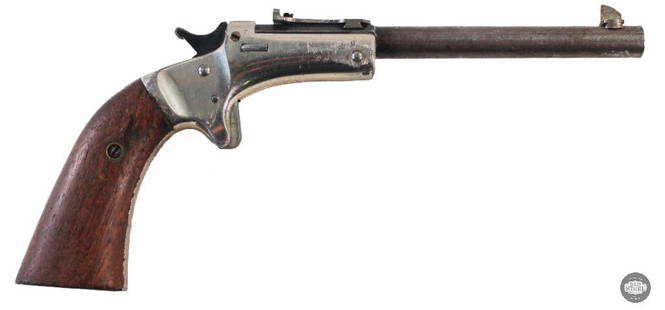 J. Stevens Single Shot Pistol .22 LR 5 Inch Barrel Excellent Bore C&R: Up for auction is a J. Stevens Single Shot pistol chambered for .22 cal. The barrel measures 5 inches and features sharp, reflective rifling. This bore is excellent. The wood grips are in good
