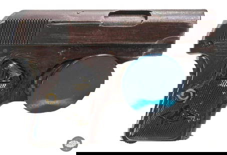 Colt 1908 Vest Pocket Hammerless 25 ACP Mfg 1910 C&R: For this lot we have a Colt 1908 Hammerless vest pistol chambered in 25 ACP. There is patina and wear on the metal components. Right grip panel is broken. THIS ITEM IS AS