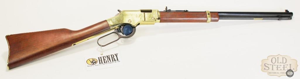 Henry Repeating Arms Golden Boy H004M .22 Magnum Lever Action Rimfire Rifle - FFL: Up for auction is a Henry Repeating Arms Golden Boy lever-action rifle chambered in .22 Magnum. The octagonal barrel measures 20.5 inches and features sharp, reflective rifling. Length of pull measure