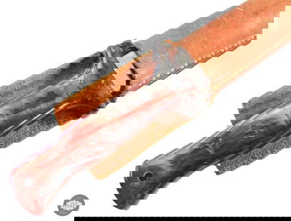 Anderson Fighting Knife with Sheath: Anderson Fighting Knife with Sheath. made from bottom of the blade evidenced by partial markings visible on the ricasso. &nbsp;  THIS ITEM IS AS PICTURED WITH