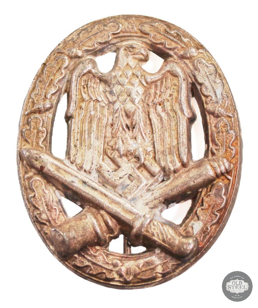 Original Third Reich General Assault Badge - Silver - WWII German: Original WWII German Third Reich General Assault Badge - Silver THIS ITEM IS AS PICTURED WITH NO FURTHER ATTACHMENTS. ALL SALES ARE FINAL. PLEASE REFE