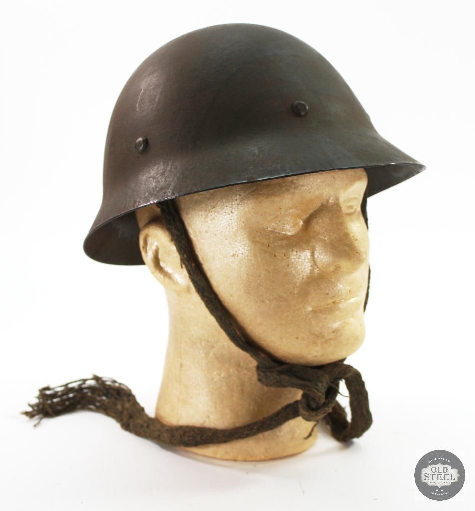 Japanese Type 90 Civil Defense WWII Helmet: Japanese Type 90 Civil Defense WWII Helmet with its liner and clother chinstrap! THIS ITEM IS AS PICTURED WITH NO FURTHER ATTACHMENTS. ALL SALES ARE F