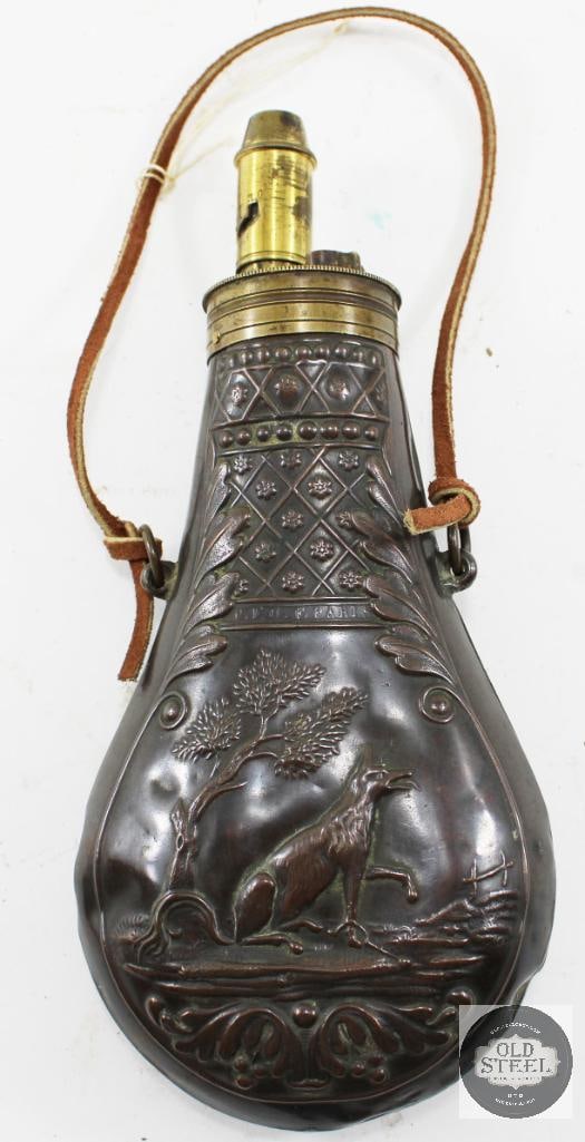 Vintage Embossed Copper Powder Flask (1 of 1)