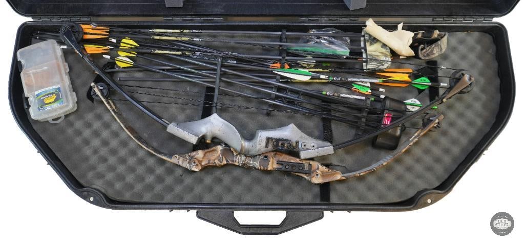 Lot of 2 Compound Bows Bear Youth, Timberwolf w/ Arrows in a Hardcase (1 of 6)