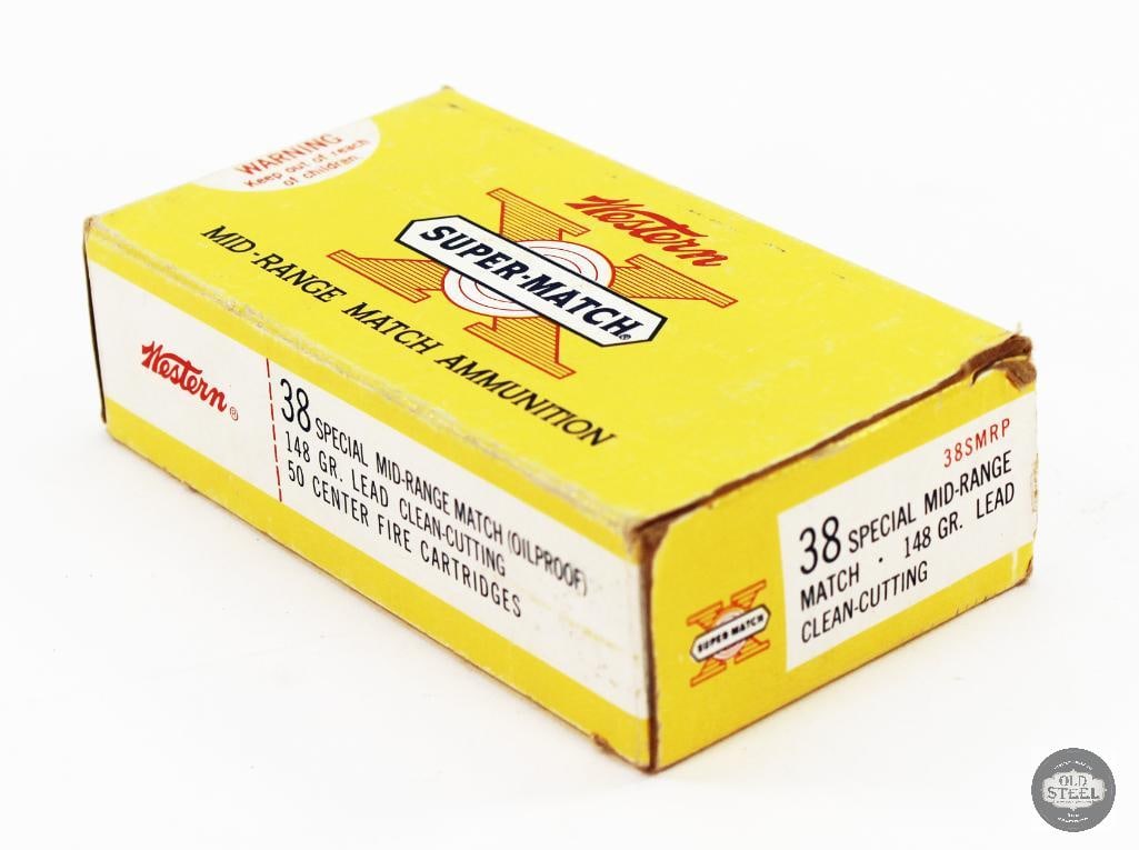 Vintage Box of Western/Winchester 38spl 148gr. Super-X Ammunition-50 rds: Vintage Box of Western/Winchester 38spl 148gr. Super-X Ammunition 50 rds Clean Cutting THIS ITEM IS AS PICTURED WITH NO FURTHER ATTACHMENTS. ALL S