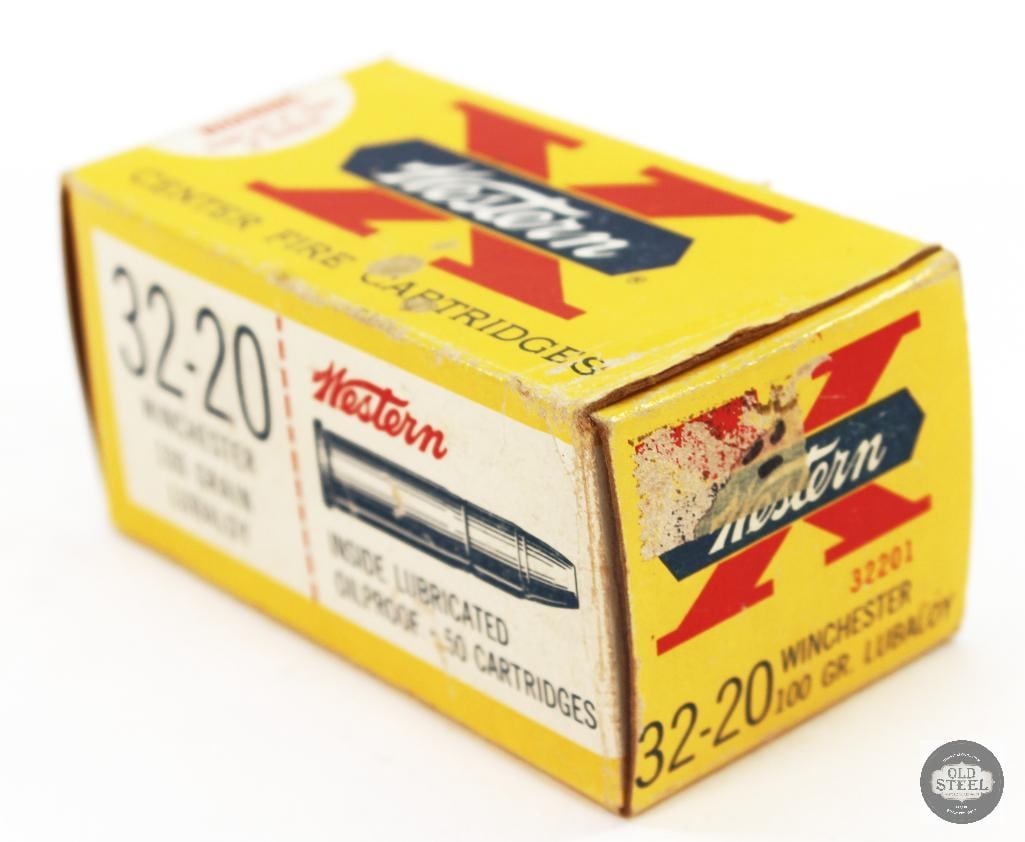 Vintage Box of Western Lubaloy 32-20 Winchester 100gr. Ammunition-50rds: Vintage Box of Western Lubaloy 32-20 Winchester 100gr. Ammunition-50rds THIS ITEM IS AS PICTURED WITH NO FURTHER ATTACHMENTS. ALL SALES ARE FINAL. PLE