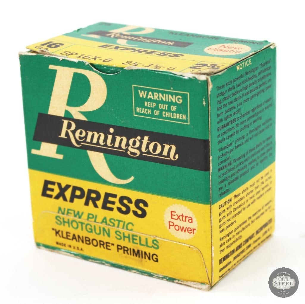 Vintage Box Remington Kleanbore 16GA 2 3/4" Ammunition-25 shells: Vintage Box Remington Kleanbore 16GA 2 3/4" Ammunition-25 shells THIS ITEM IS AS PICTURED WITH NO FURTHER ATTACHMENTS. ALL SALES ARE FINAL. PLEASE REF