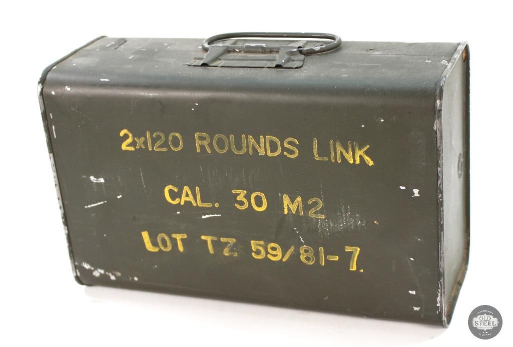 Sealed Spam Can M2 Ball Linked Ammunition: Spam can of M2 30-06 SPRG linked. 2x 120rd belts per writing on can. THIS ITEM IS AS PICTURED WITH NO FURTHER ATTACHMENTS. ALL SALES ARE FINAL.