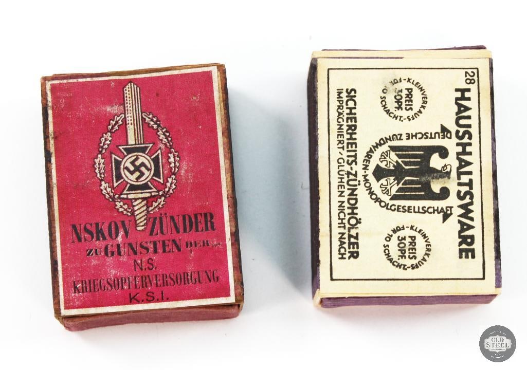 Pair of German Matchboxes with Matches WWII Era: Pair of German Matchboxes with Matches WWII Era THIS ITEM IS AS PICTURED WITH NO FURTHER ATTACHMENTS. ALL SALES ARE FINAL. PLEASE REFER TO THE AUCTION