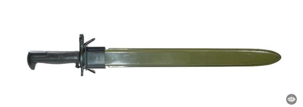US MI Garand Bayonet and Scabbard: US MI Garand Bayonet and Scabbard New Production THIS ITEM IS AS PICTURED WITH NO FURTHER ATTACHMENTS. ALL SALES ARE FINAL. PLEASE REFER TO THE AU