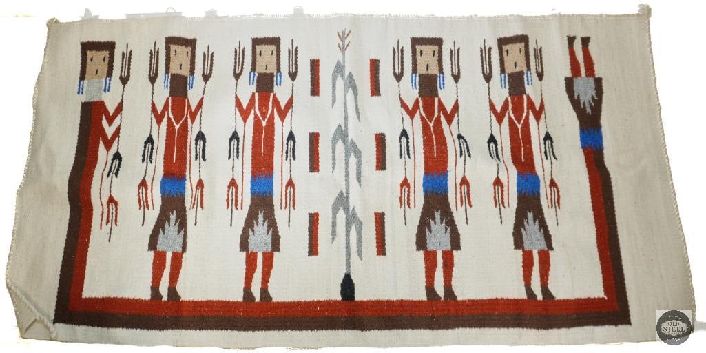 Navajo Wool Yei Rug: Navajo Wool Yei Rug THIS ITEM IS AS PICTURED WITH NO FURTHER ATTACHMENTS. ALL SALES ARE FINAL. PLEASE REFER TO THE AUCTION DESCRIPTION, LOT #1 DE