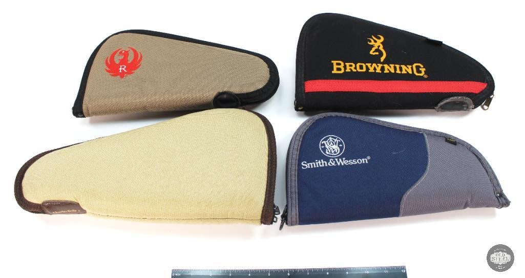 Lot of 4 Various Nylon Gun Manufacturer Pistol Cases: Lot of 4 Various Nylon Gun Manufacturer Pistol Cases Browning, Smith&Wesson, Ruger THIS ITEM IS AS PICTURED WITH NO FURTHER ATTACHMENTS.