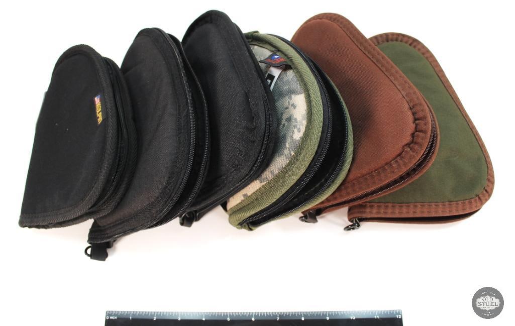 Lot of 6 Small Nylon Pistol Cases: Lot of 6 Small Nylon Pistol Cases THIS ITEM IS AS PICTURED WITH NO FURTHER ATTACHMENTS. ALL SALES ARE FINAL. PLEASE REFER TO THE AUCTION DESCRIPTION,