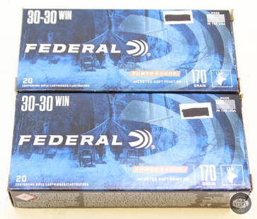 2 Boxes Federal Power-Shok 30-30 WIN 170gr JSPRN Ammunition - 40rds: 2 Boxes Federal Power-Shok 30-30 WIN 170gr JSPRN Ammunition - 40rds THIS ITEM IS AS PICTURED WITH NO FURTHER ATTACHMENTS. ALL SALES ARE FINAL. PLEASE REFER TO THE AUCTION DESCRIPTION, LOT