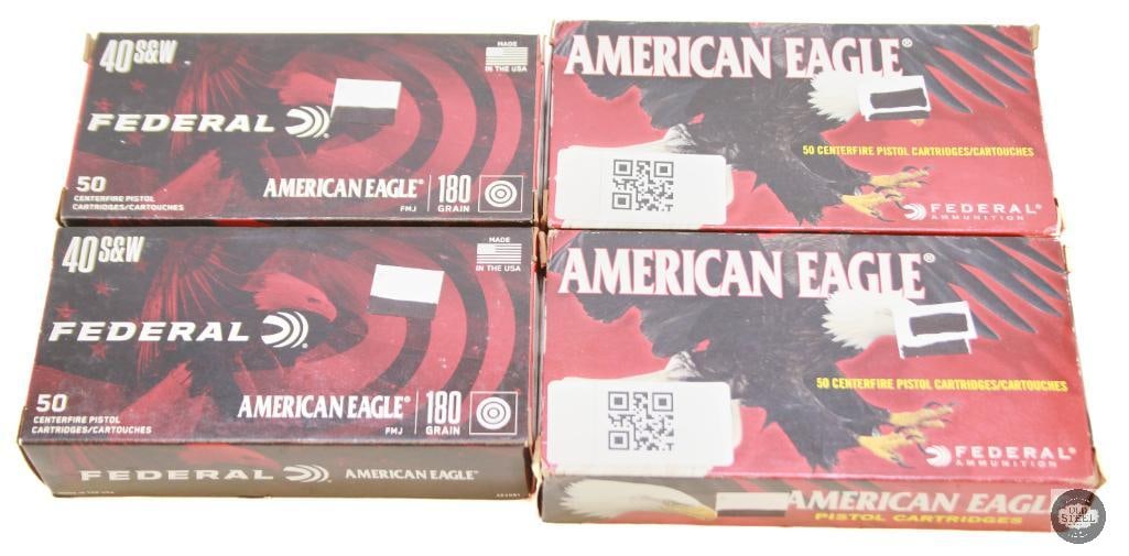 4 Boxes Federal 40 S&W FMJ Ammunition - 200rds: 2 Boxes 40 S&W 180gr FMJ - 100rds 2 Boxes 40 S&W 165gr FMJ - 100rds THIS ITEM IS AS PICTURED WITH NO FURTHER ATTACHMENTS. ALL SALES ARE FI