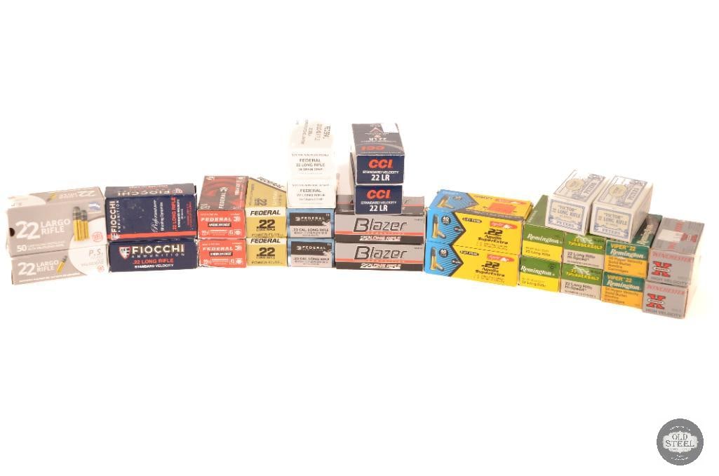 14 Boxes Various Brand 22LR Ammunition - 700rds: 14 boxes of 50rds each 22LR ammunition from various manufacturers including: Federal, Winchester, Peters, Remington, Orbea, Aguila, CCI, Fiocchi and Blazer. 700rds total 