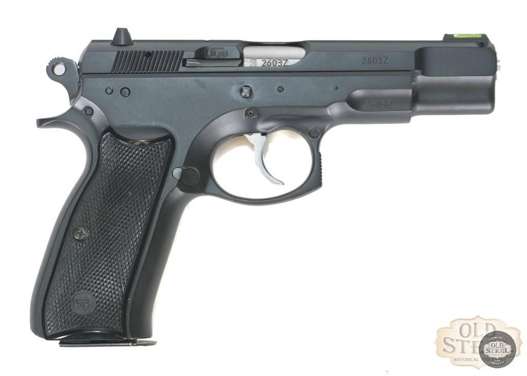 CZ 75 BD 9x19mm Semi Auto DA/SA Pistol Fiber Optic Sight Decocker MFG. 1999: The CZ 75 series of pistols are proven in service, training, and competition shooting. This 75 BD is chambered in 9x19mm. The date of manufacture is 1999. It features a 4.5 inch barrel with an excelle