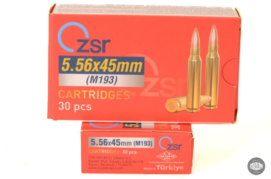 2 Boxes ZSR Turkish 5.56 M193 Ammunition - 60rds: 2 Boxes ZSR Turkish 5.56 M193 Ammunition - 60rds THIS ITEM IS AS PICTURED WITH NO FURTHER ATTACHMENTS. ALL SALES ARE FINAL. PLEASE REFER TO THE AUCTIO