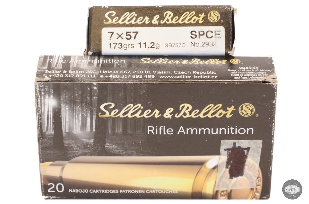 2 Boxes Sellier & Bellot 7x57 Mauser 173gr SPCE Ammunition - 40rds: 2 Boxes Sellier & Bellot 7x57 Mauser 173gr SPCE Ammunition - 40rds THIS ITEM IS AS PICTURED WITH NO FURTHER ATTACHMENTS. ALL SALES ARE FINAL. PLEA
