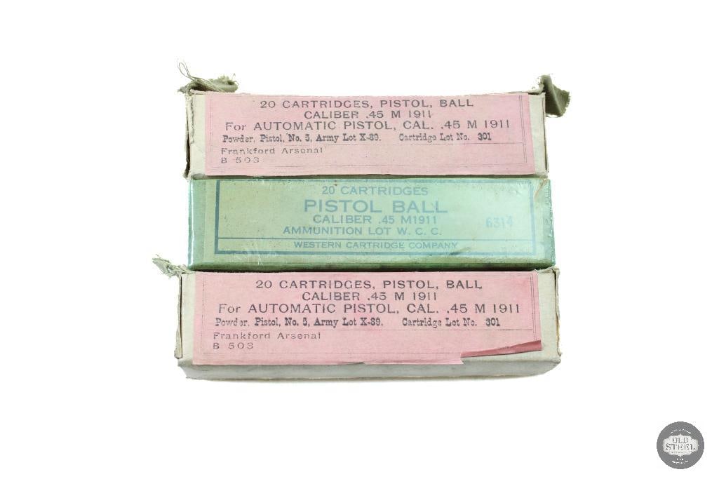 3 Boxes of Military 45 ACP Ammo 60 Rds.: 3 Boxes of Military 45 ACP Ammo 60 Rds. THIS ITEM IS AS PICTURED WITH NO FURTHER ATTACHMENTS. ALL SALES ARE FINAL. PLEASE REFER TO THE AUCTION DESCRIPTION,