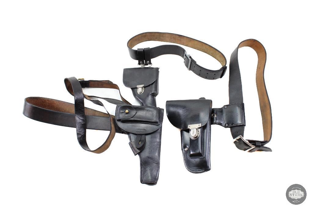 Lot of 3 Unknown Black Leather Holsters and Gun Belts: Lot of 3 Unknown Black Leather Holsters and Gun Belts THIS ITEM IS AS PICTURED WITH NO FURTHER ATTACHMENTS. ALL SALES ARE FINAL. PLEASE REFER TO THE AUCTIO