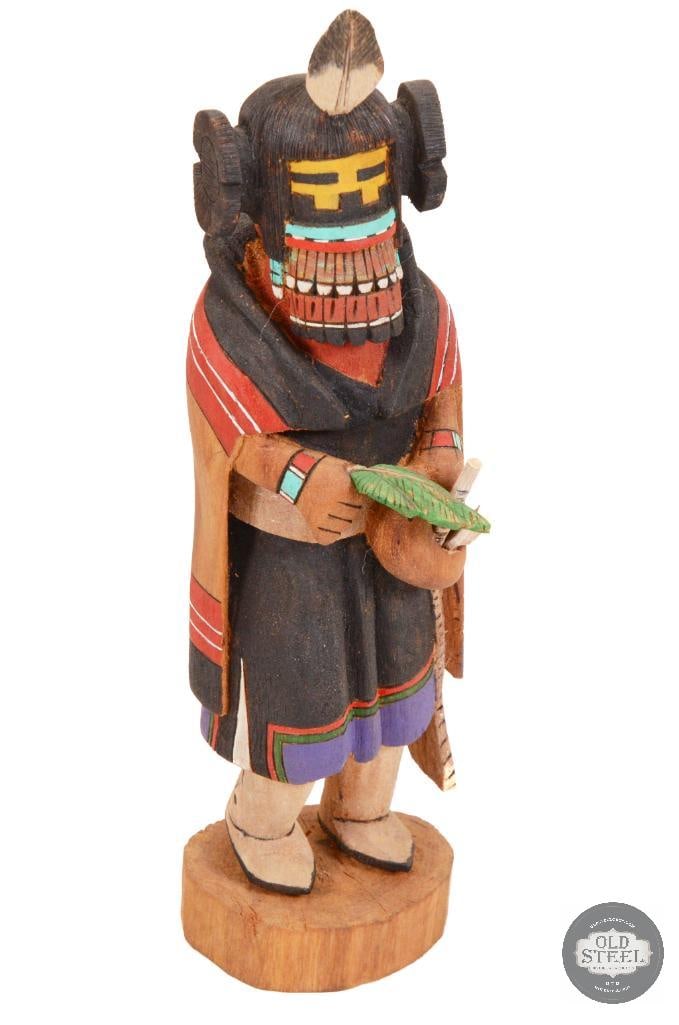 Authentic Hopi Indian Home Dance Maiden Kachina Doll Carving by Rudeford Poleahla: A signed Hopi Kachina Home Dance Maiden figure by Rudeford Poleahla. 11 inches tall from base to feather THIS ITEM IS AS PICTURED WITH NO FURTHER ATTA