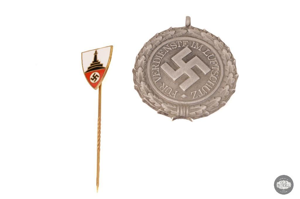 Original Luftschutz Ehrenzeichen German Civil Air Defense Honor 2nd Class & Veteran Stick Pin WWII (1 of 2)