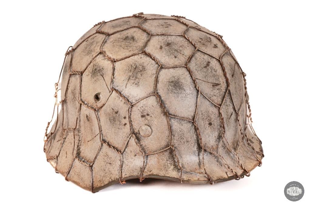 Original M40 Refurbished Chicken Wire Basket Winter Normandy Camo SS Helmet - WWII Germany (1 of 8)