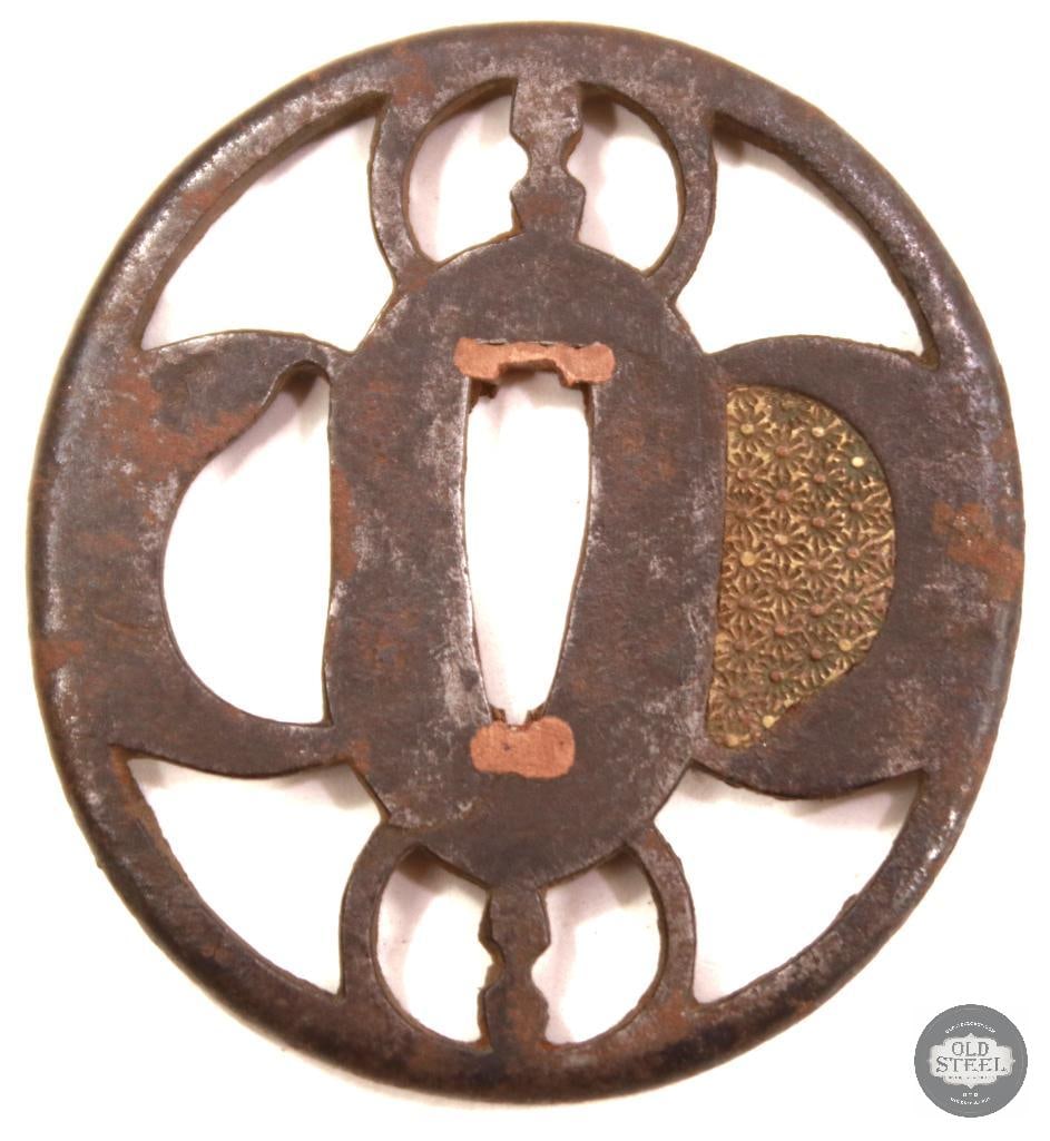 Japanese Iron Tsuba - Brass Inlay - Open Cut Design (1 of 2)