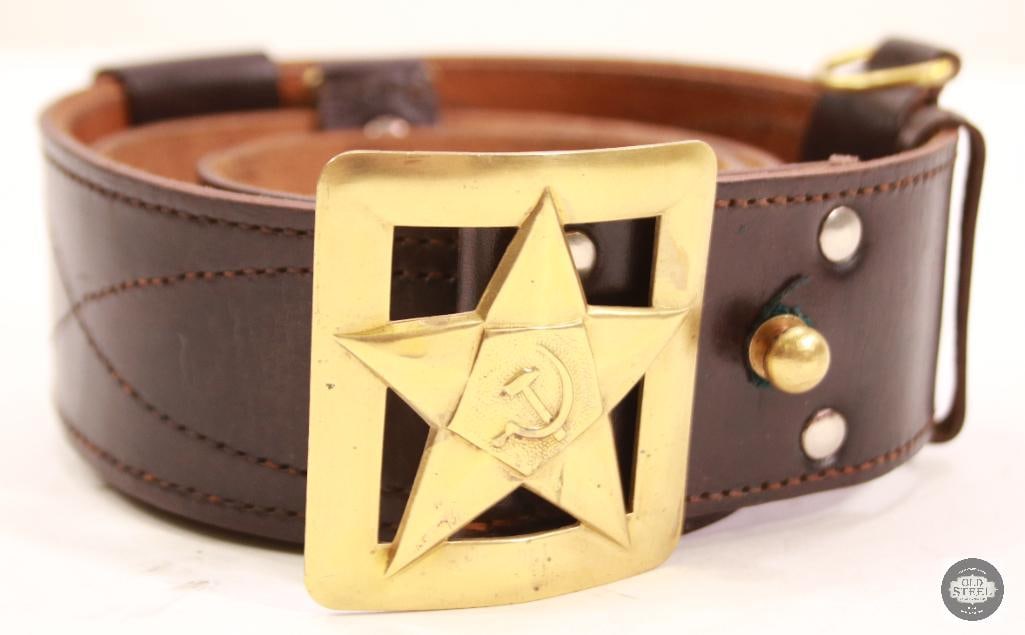 Soviet Army Leather Belt with Buckle and Hangers - 1970s (1 of 2)