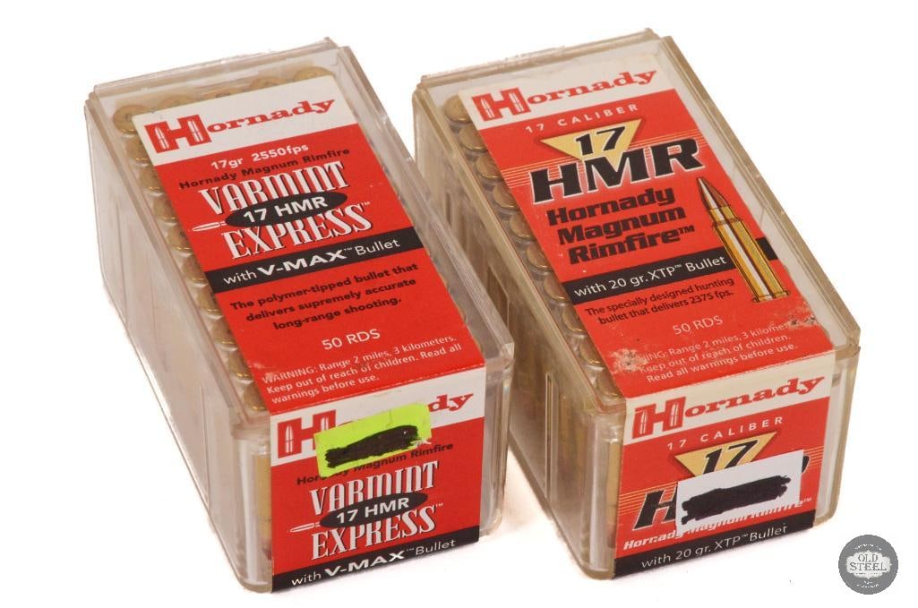 2 Boxes Hornady 17HMR Varmint Express 17gr Ammunition - 100rds: 2 Boxes Hornady 17HMR Varmint Express 17gr Ammunition - 100rds THIS ITEM IS AS PICTURED WITH NO FURTHER ATTACHMENTS. ALL SALES ARE FINAL. PLEASE REFER