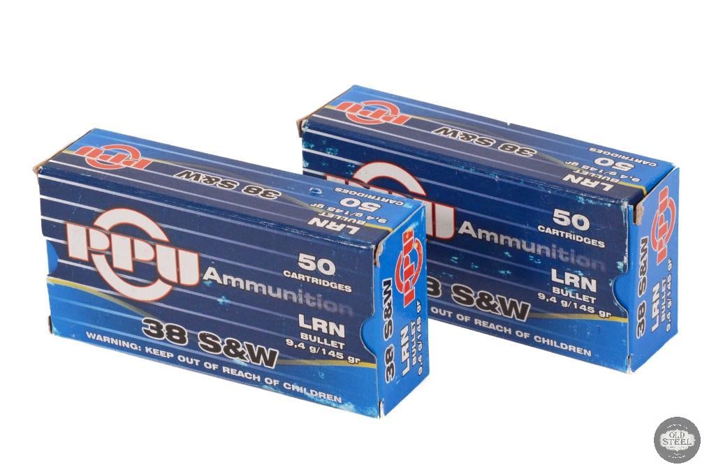 2 Boxes PPU 38 S&W 145gr LRN Ammunition - 100rds (1 of 1)
