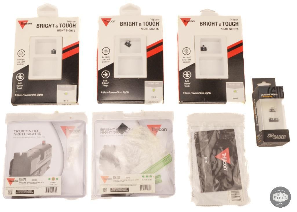 Assorted Trijicon Pistol Iron Sights: Trijicon HD Night Sights FRONT and REAR for SIG .40 and .45 cal models Trijicon Night Sights REAR HK P7, P7M8, P7M10, P7M13 3x Trijicon Night Sights FRONT HK P7, P7M8, P7M10, P7M13 SIG Night Sigh