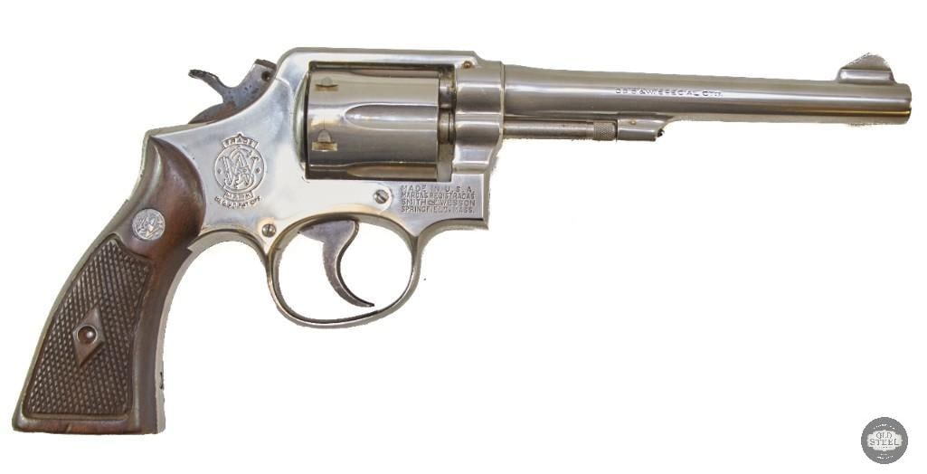 Smith And Wesson 10-5 38 Special 6in Barrel Wood Grips Nickel Finish: Up for auction is a Smith and Wesson Model 10-5 chambered in 38 Special. This awesome full size 38 special revolver is a joy to handle. The grip fits the hands like a glove, the action is buttery smoo