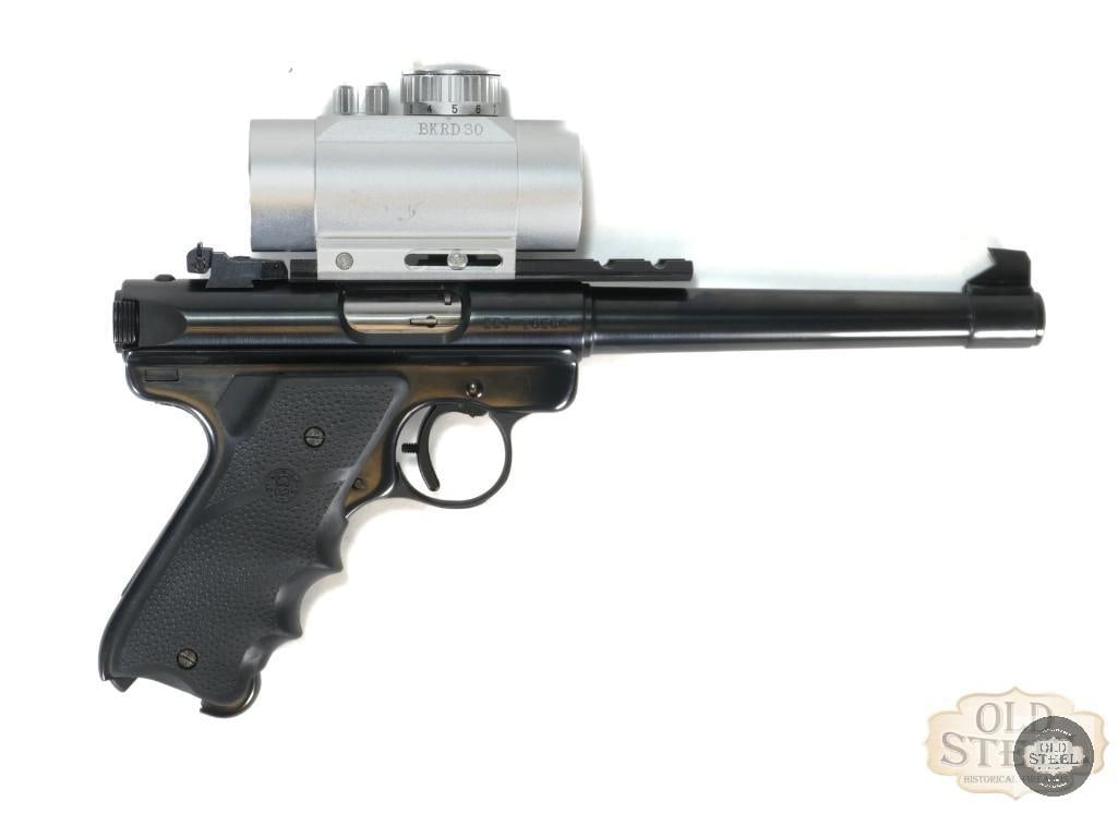 Ruger MKIII Target Model .22LR with Tasco Red Dot: Target shooters and rimfire shooters both love the Ruger Mark series, including the legendary MKIII. Up for auction is a Ruger MKIII Target semi-automatic handgun, chambered in .22 Long Rifle. The bar