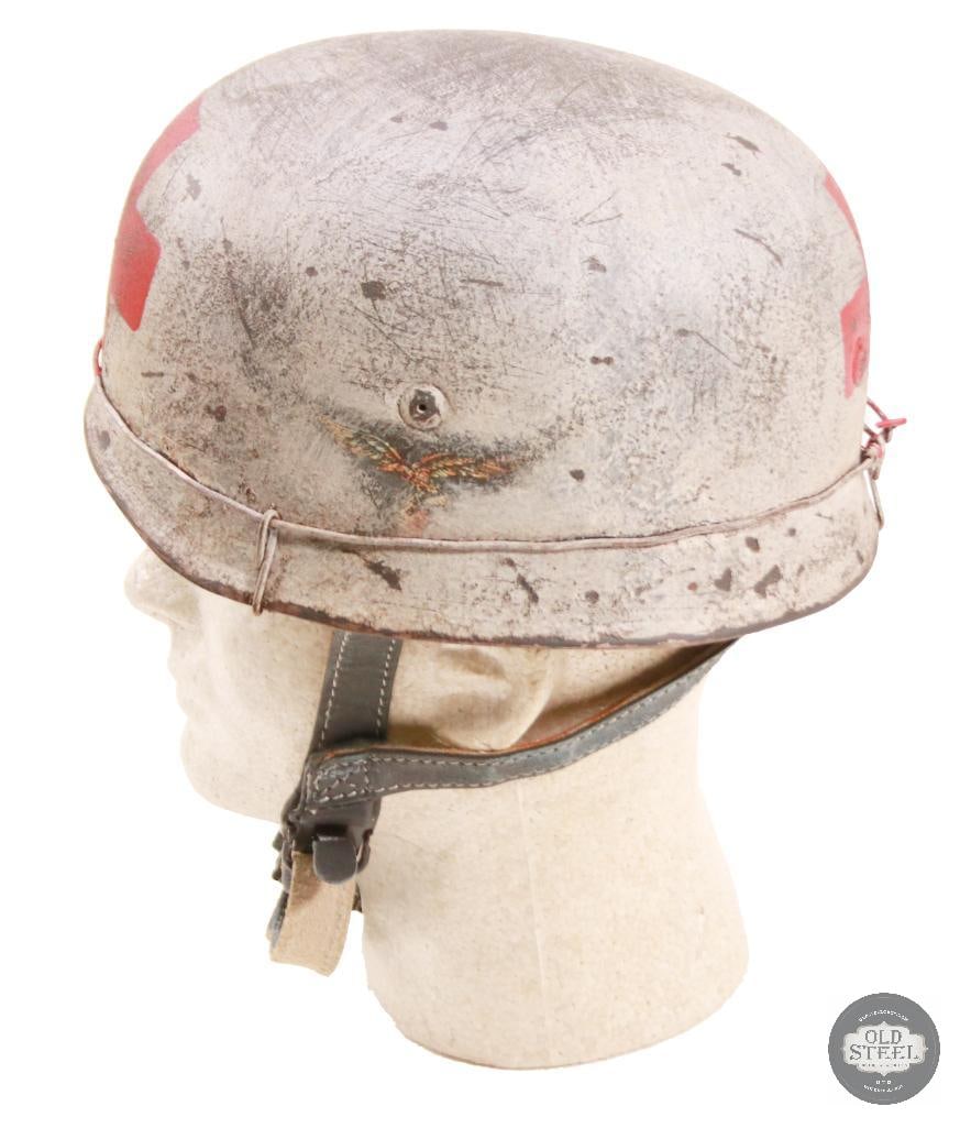 M38 Fallschirmjager German WWII Paratrooper Helmet With Wire and Medic Camo Paint - 4