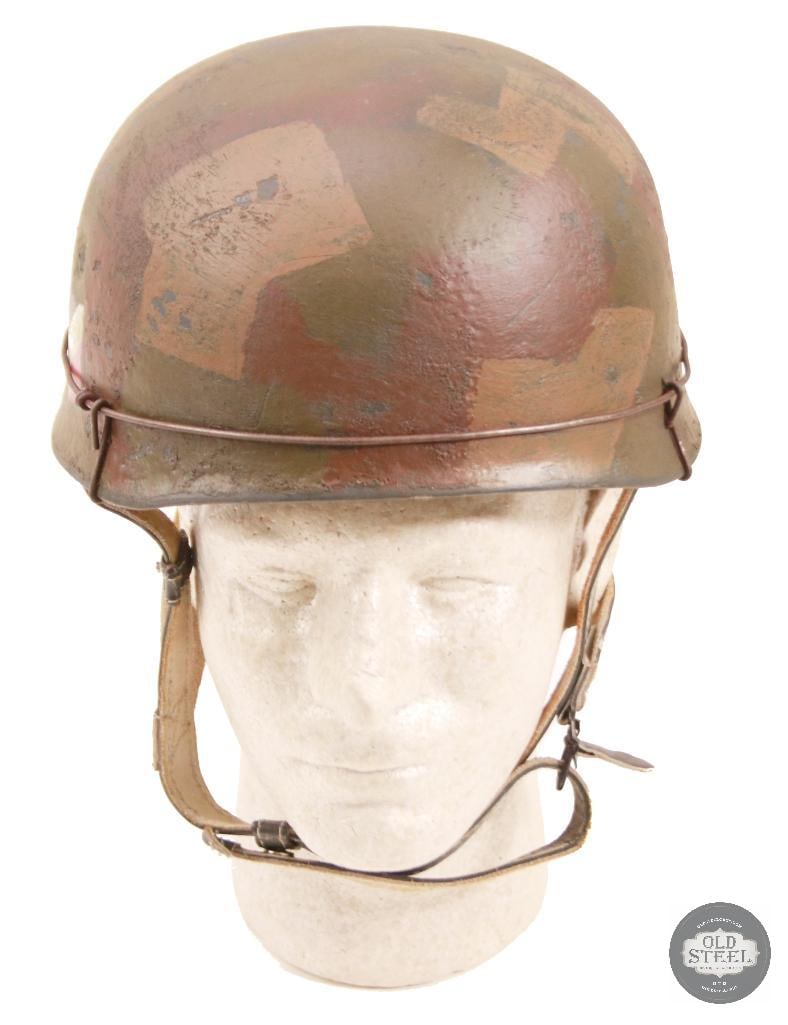 M38 WWII German Fallschirmjager Paratrooper Helmet With Wire and Camo Paint - 5