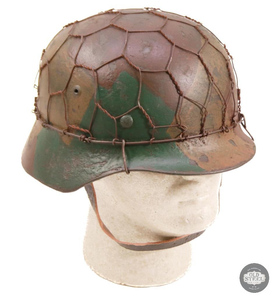 M40 German WWII Stahlhelm With Chicken Wire & Camo Paint - 2