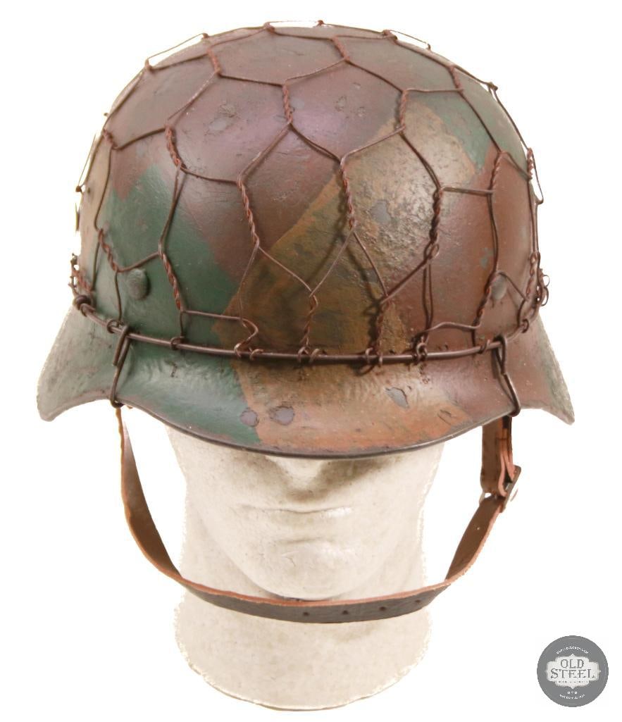 M40 German WWII Stahlhelm With Chicken Wire & Camo Paint - 6