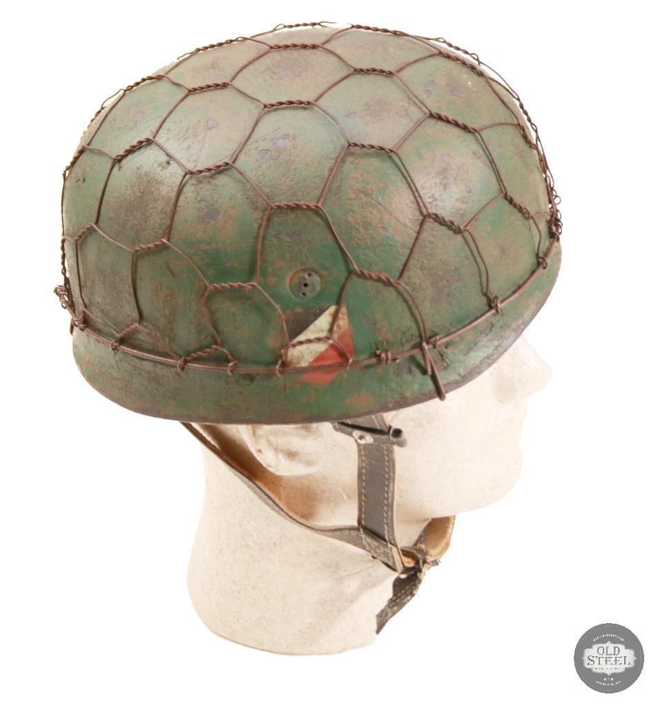 M38 Fallschirmjager German WWII Paratrooper Helmet With Chicken Wire and Camo Paint - 2
