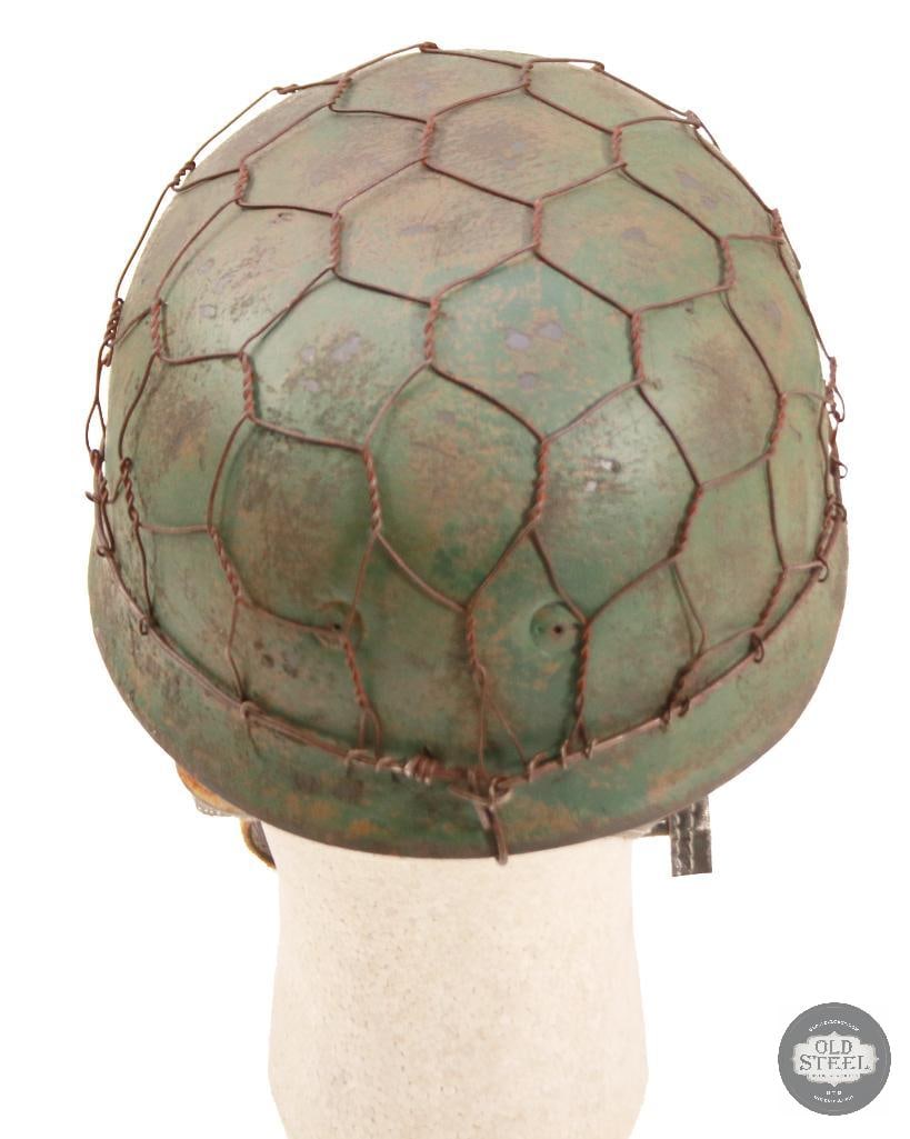 M38 Fallschirmjager German WWII Paratrooper Helmet With Chicken Wire and Camo Paint - 3