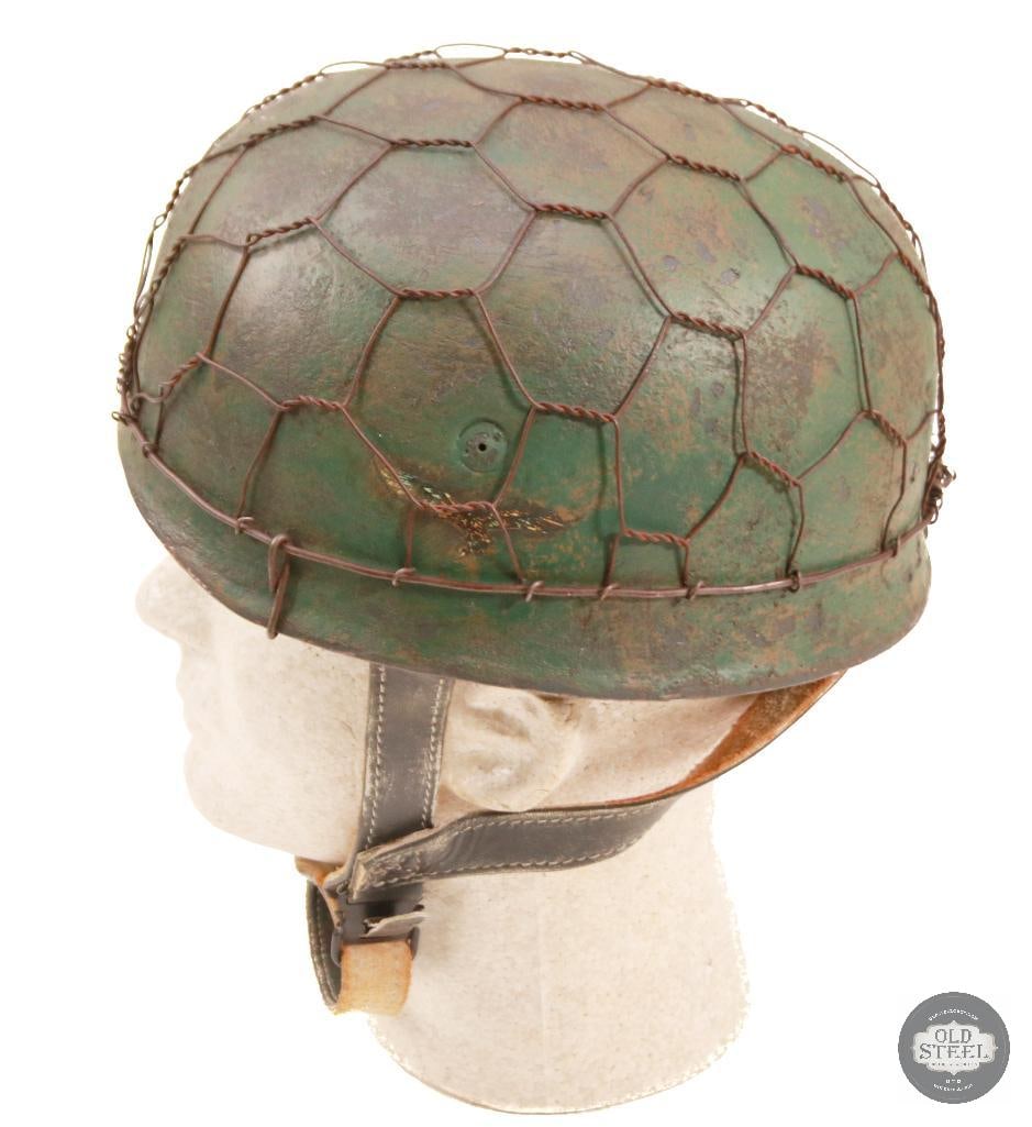 M38 Fallschirmjager German WWII Paratrooper Helmet With Chicken Wire and Camo Paint - 4