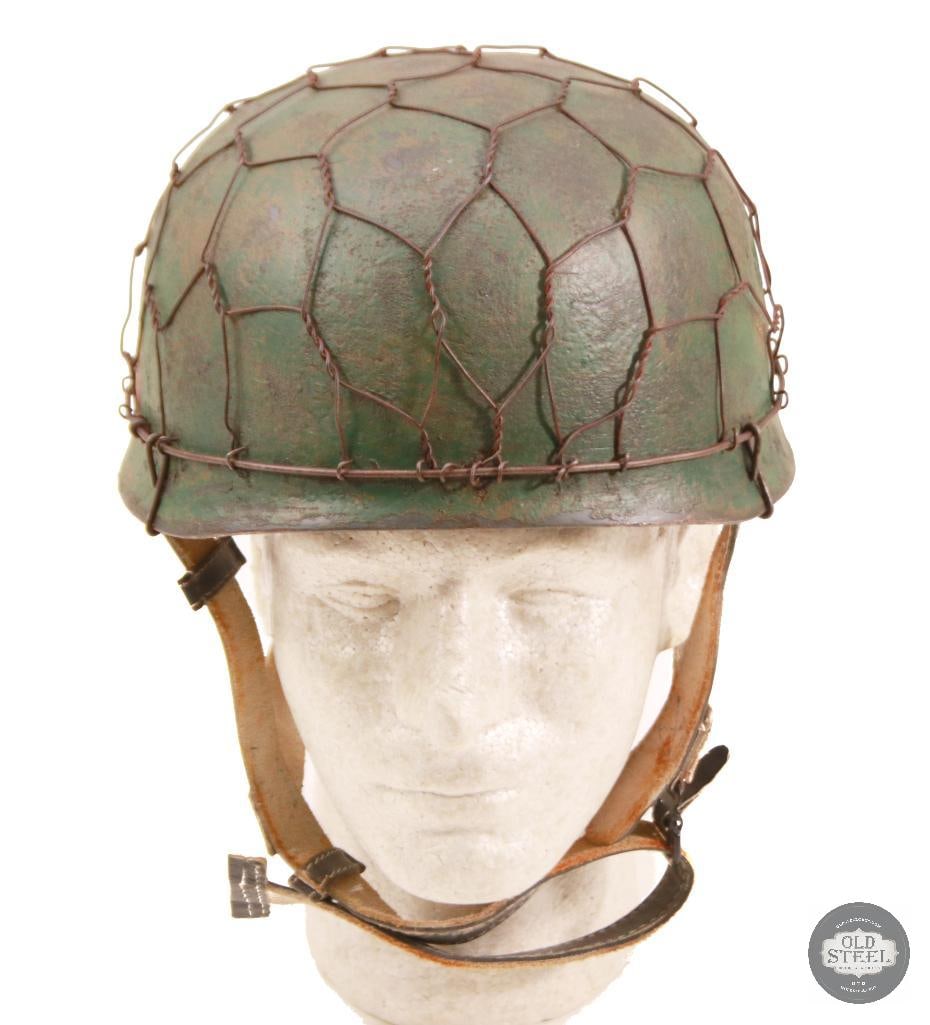 M38 Fallschirmjager German WWII Paratrooper Helmet With Chicken Wire and Camo Paint - 5