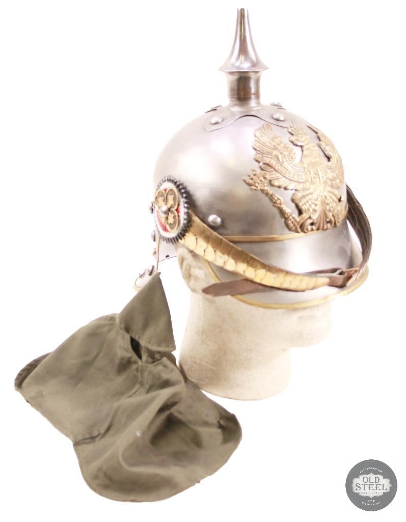 Prussian Pickelhaube Steel Helmet With Green Cover & Insignia (1 of 9)