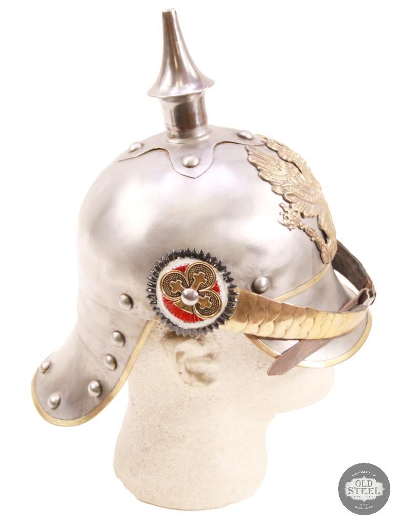 Prussian Pickelhaube Steel Helmet With Green Cover & Insignia - 4
