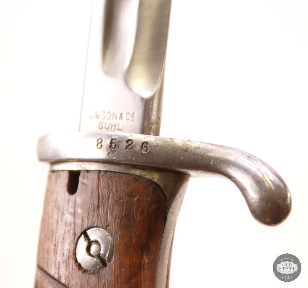 Original German Simson & Co Suhl Seitengewehr 1898 Bayonet, Scabbard, & Frog - 5