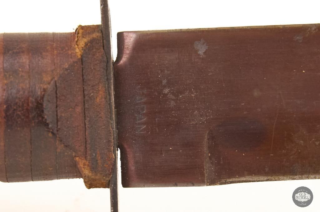 Japan Marked Kabar Syle Knife with leather sheath - 4