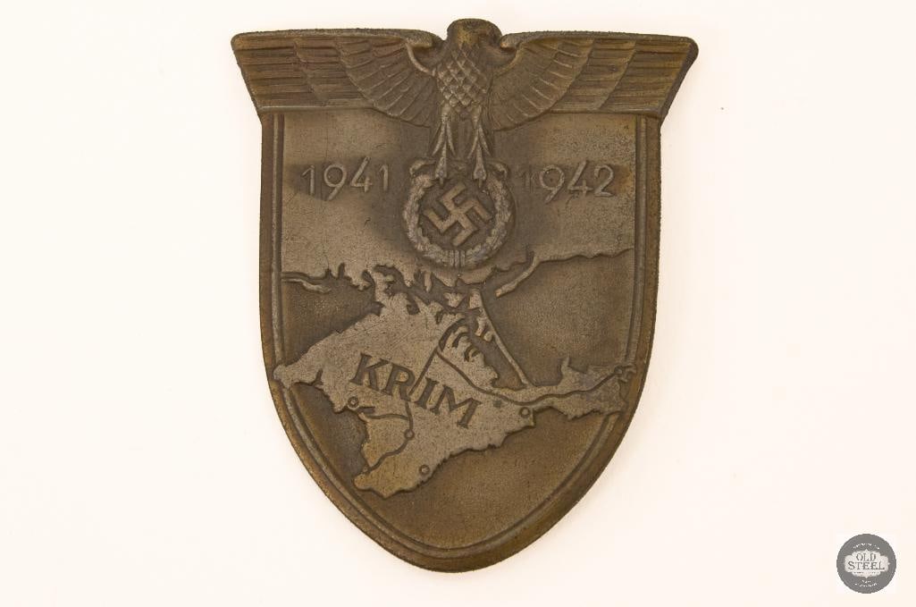 Crimea Campaign Shield (Krimschild) German World War II: German World War II Crimea Campaign Shield (Krimschild), It was awarded to Wehrmacht who fought against Soviets on the Crimean Peninsula. THIS ITEM IS AS PICTURED WITH NO FURTHER