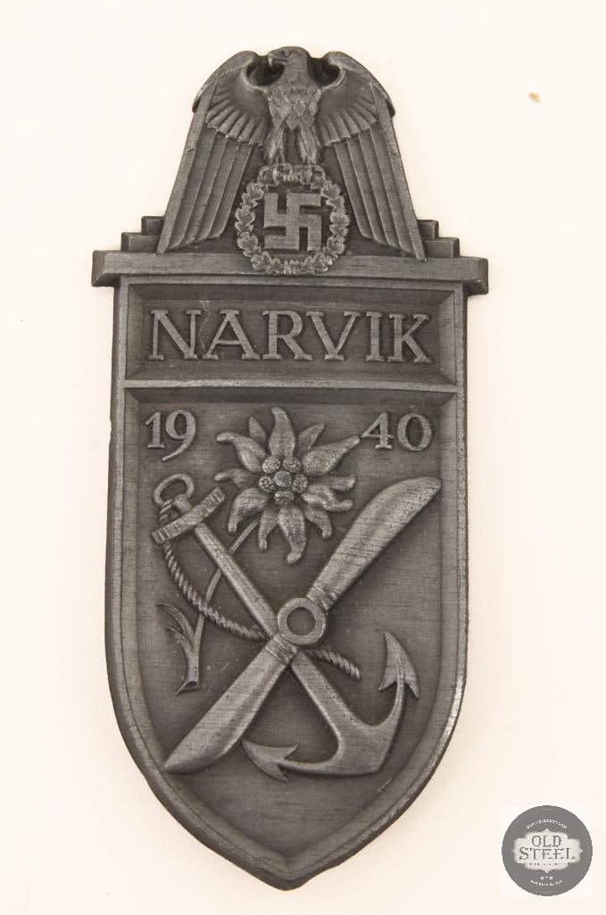 Narvik Shield World War II German Military Decoration: Narvik Shield World War II German Military Decoration THIS ITEM IS AS PICTURED WITH NO FURTHER ATTACHMENTS. ALL SALES ARE FINAL. PLEASE REFER TO THE AUCTION DESCRIPTION, LOT
