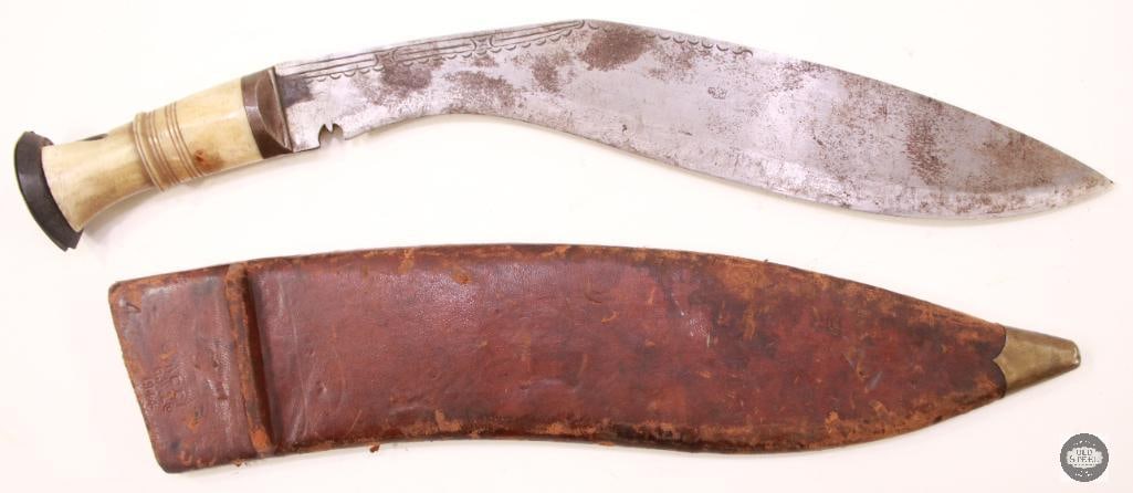 Kukri Machete With Leather Scabbard - 1944 Dated, Vintage WW2 Era (1 of 4)